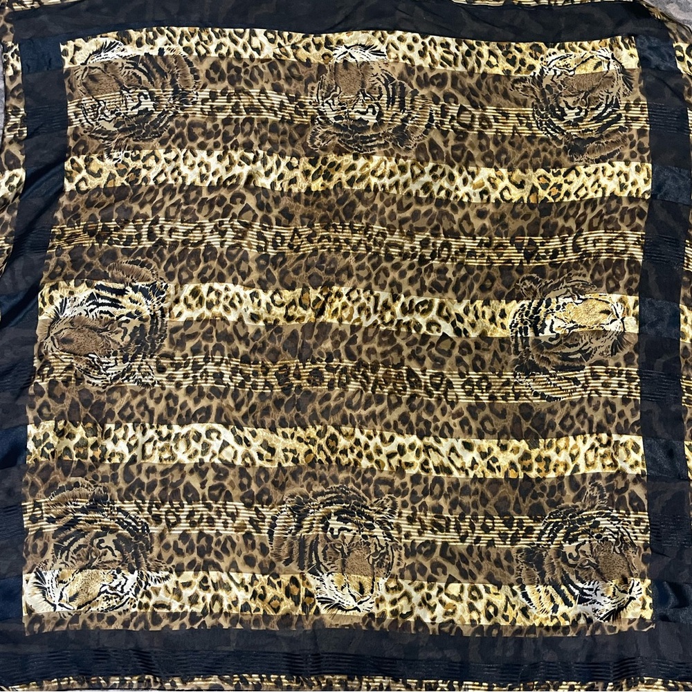 Leopard Print Satin Scarf - Black & Gold - Picture 7 of 8
